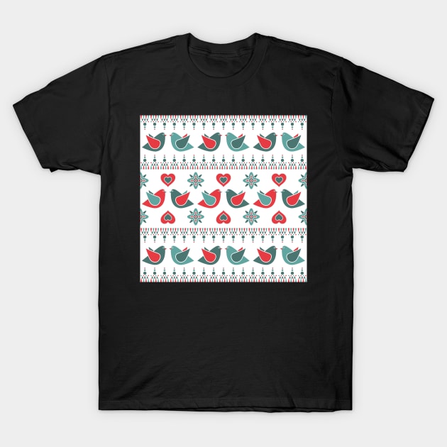 Birds and Hearts Pattern T-Shirt by Blue-Banana